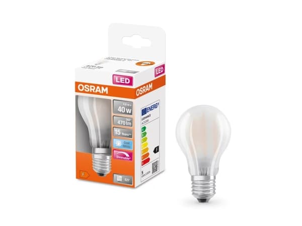 OSRAM LED SUPERSTAR - LED-glödlampa - form: A40 - glaserad finish - E27 - 4.8 W (motsvarande 40 W) - klass F - svalt vitt ljus - 4000 K
