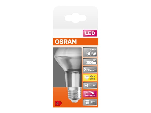OSRAM LED SUPERSTAR - LED-spotlight - form: R63 - E27 - 5.9 W (motsvarande 60 W) - klass G - varmt vitt ljus - 2700 K