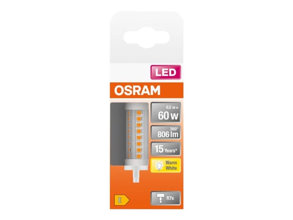Osram STAR, 6,5 W, 60 W, R7s, 806 lm, 15000 h, Lämmin valkoinen