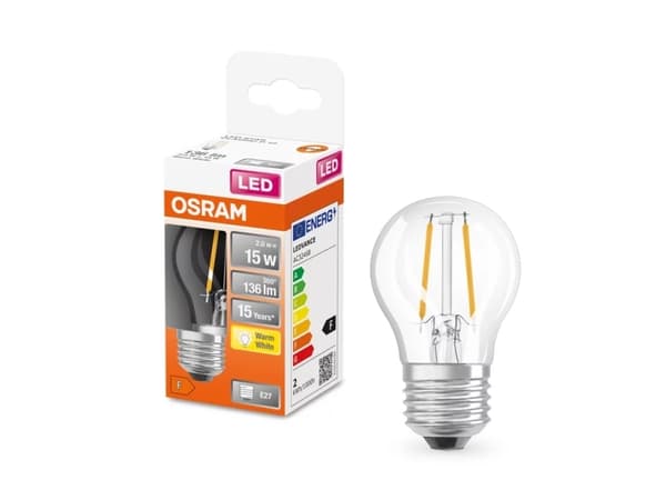 OSRAM LED STAR - LED hehkulamppu - muoto: P45 - kirkas viimeistely - E27 - 1,5 W (vastaa 15 W) - luokka F - lämpimän valkoinen valo - 2700 K