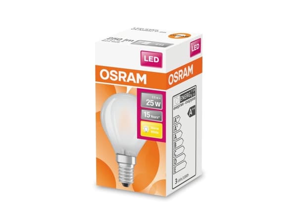OSRAM STAR CLASSIC P - LED-filamentlyspære - form: P45 - mattslipt finish - E14 - 2.5 W (ekvivalent 25 W) - klasse F - varmt hvitt lys - 2700 K
