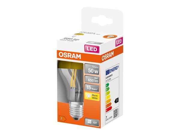 OSRAM LED STAR - LED-filamentlyspære - form: A60 - klar finish - E27 - 7 W (ekvivalent 50 W) - klasse F - varmt hvitt lys - 2700 K