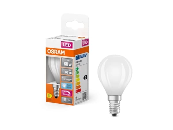 OSRAM SUPERSTAR - LED-filamentlyspære - E14 - 6.5 W (ekvivalent 60 W) - klasse E - kjølilg hvitt lys - 4000 K