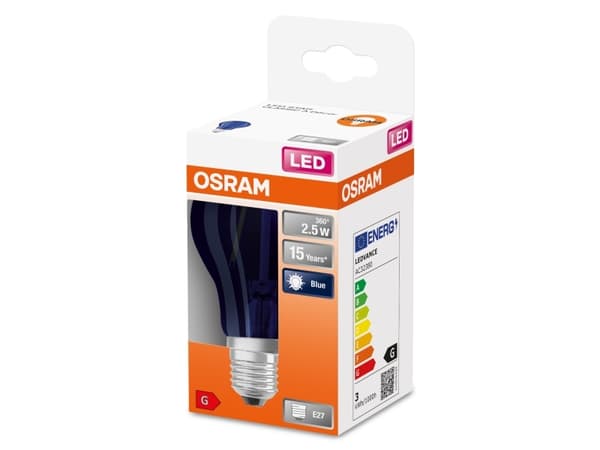 OSRAM - LED-glödlampa med filament - form: A60 - E27 - 2.5 W (motsvarande 4 W) - klass G - blått ljus - 9000 K
