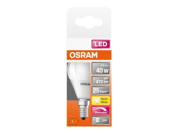 OSRAM LED SUPERSTAR - LED-glödlampa - form: P45 - glaserad finish - E14 - 4.9 W (motsvarande 40 W) - klass F - varmt vitt ljus - 2700 K
