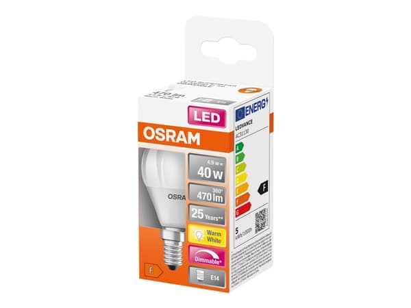 OSRAM LED SUPERSTAR - LED-glödlampa - form: P45 - glaserad finish - E14 - 4.9 W (motsvarande 40 W) - klass F - varmt vitt ljus - 2700 K