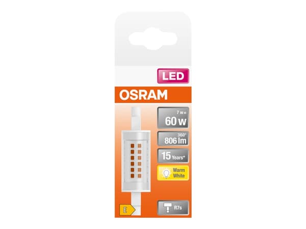 OSRAM LED SLIM LINE - LED-glödlampa - form: majs - klar finish - R7s - 7 W (motsvarande 60 W) - klass E - varmt vitt ljus - 2700 K