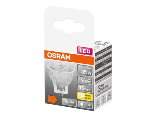 OSRAM LED STAR - LED-spotlight - form: MR11 - GU4 - 4.2 W (motsvarande 35 W) - klass F - varmt vitt ljus - 2700 K
