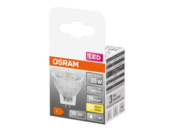 OSRAM LED STAR - LED-spotlight - form: MR11 - GU4 - 4.2 W (motsvarande 35 W) - klass F - varmt vitt ljus - 2700 K