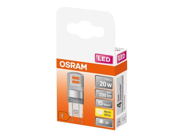 OSRAM LED STAR - LED-glödlampa - klar finish - G9 - 1.9 W (motsvarande 20 W) - klass F - varmt vitt ljus - 2700 K