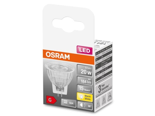 OSRAM STAR - LED-spotlight - form: MR11 - GU4 - 2.5 W (motsvarande 20 W) - klass G - varmt vitt ljus - 2700 K