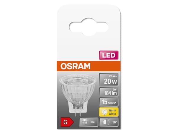 OSRAM STAR - LED-spotlight - form: MR11 - GU4 - 2.5 W (motsvarande 20 W) - klass G - varmt vitt ljus - 2700 K