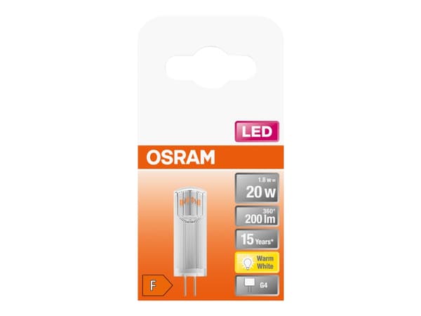 OSRAM PIN - LED-lyspære - form: T13 - klar finish - G4 - 1.8 W (ekvivalent 20 W) - klasse F - varmt hvitt lys - 2700 K