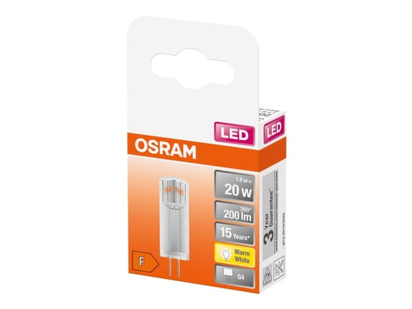 OSRAM PIN - LED-lyspære - form: T13 - klar finish - G4 - 1.8 W (ekvivalent 20 W) - klasse F - varmt hvitt lys - 2700 K