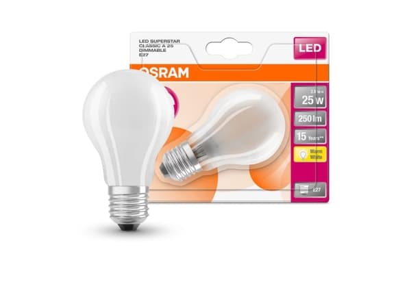 OSRAM LED SUPERSTAR - LED-glödlampa med filament - form: A - glaserad finish - E27 - 2.8 W (motsvarande 25 W) - klass E - varmt vitt ljus - 2700 K