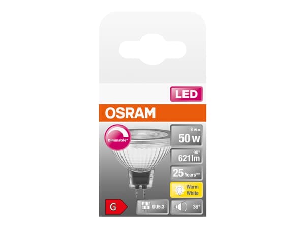 OSRAM LED SUPERSTAR - LED-pære for søkelys - form: MR16 - GU5.3 - 8 W (ekvivalent 50 W) - klasse G - varmt hvitt lys - 2700 K