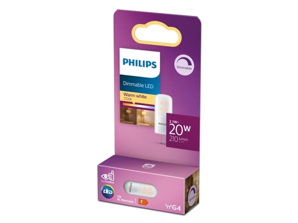Philips - LED-lyspære - form: kapsel - G4 - 2.1 W (ekvivalent 20 W) - klasse F - varmt hvitt lys - 2700 K