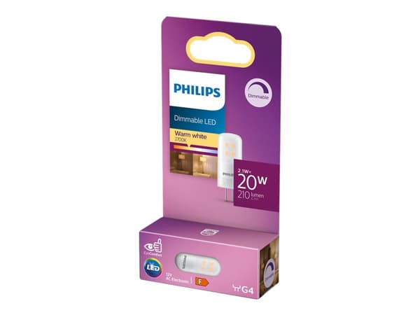 Philips - LED-lyspære - form: kapsel - G4 - 2.1 W (ekvivalent 20 W) - klasse F - varmt hvitt lys - 2700 K