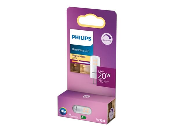 Philips - LED-lyspære - form: kapsel - G4 - 2.1 W (ekvivalent 20 W) - klasse F - varmt hvitt lys - 2700 K