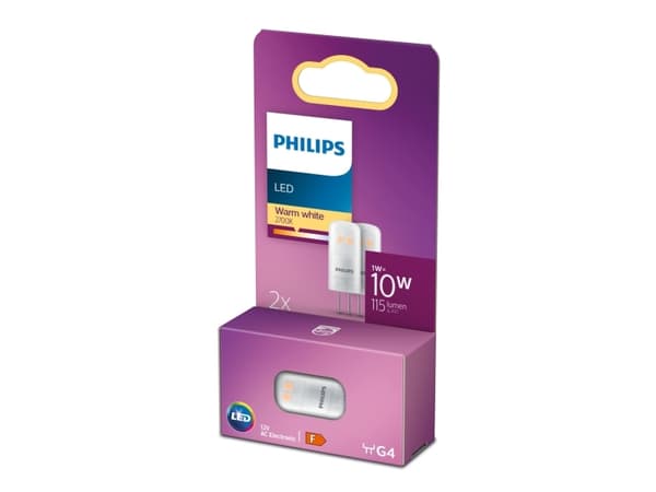 Philips - LED-spotlight - form: kapsyl - G4 - 1 W (motsvarande 10 W) - klass F - varmt vitt ljus - 2700 K