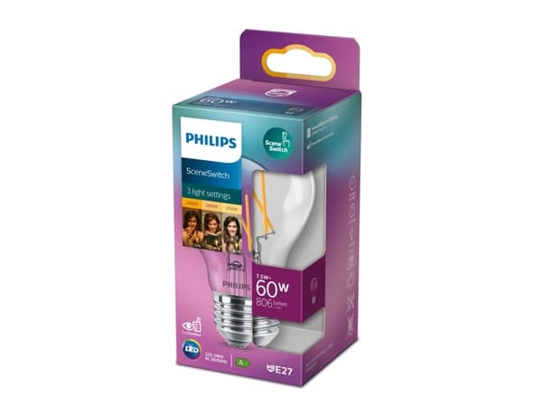 Philips LED Classic - LED-glödlampa med filament - form: A60 - E27 - 7.5 W (motsvarande 60 W) - klass F - varmvitt/flammljus - 2200/2500/2700 K - tra