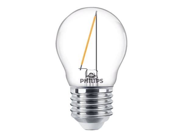 Philips - LED-filamentlyspære - form: P45 - klar finish - E27 - 1.4 W (ekvivalent 15 W) - klasse F - varmt hvitt lys - 2700 K