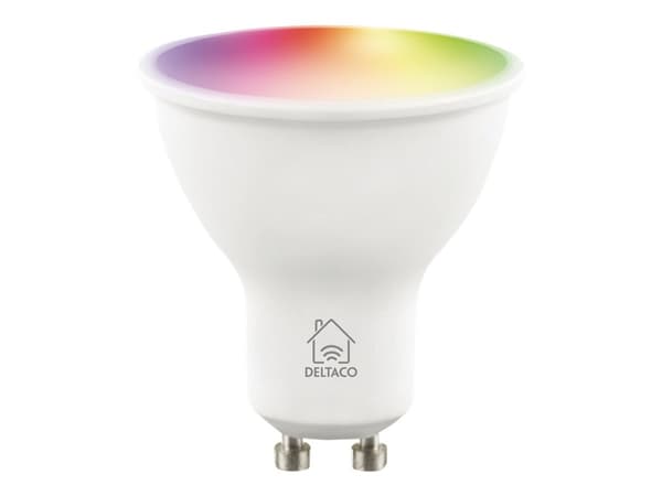 DELTACO SMART HOME - LED-glödlampa - glaserad finish - GU10 - 5 W (motsvarande 40 W) - klass F - RGB/varmt till kallt vitt ljus - 2700-6500 K
