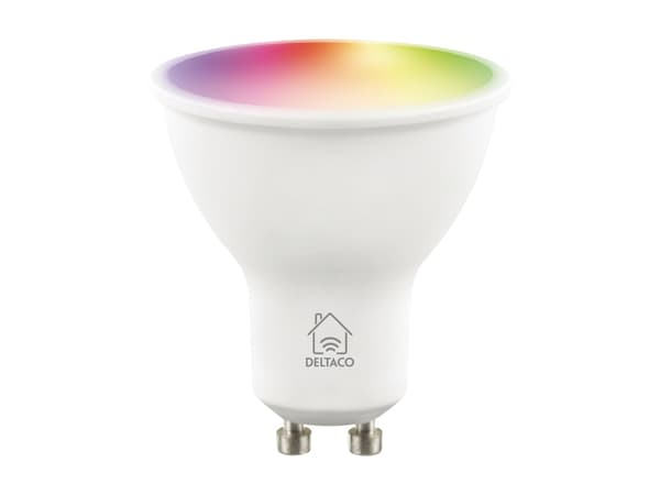 DELTACO SMART HOME - LED-glödlampa - glaserad finish - GU10 - 5 W (motsvarande 40 W) - klass F - RGB/varmt till kallt vitt ljus - 2700-6500 K