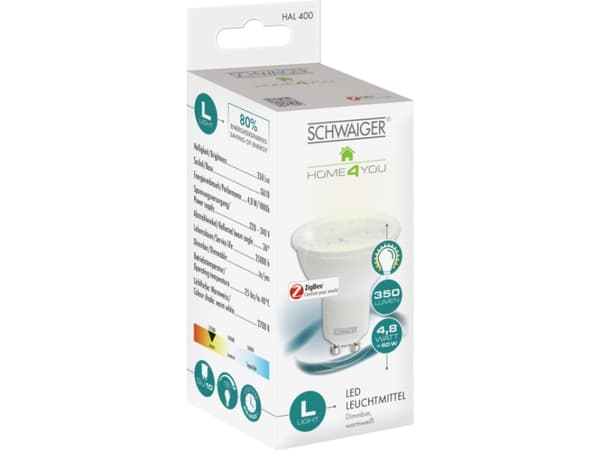 Schwaiger HAL400 - LED-lyspære - GU10 - 4.8 W (ekvivalent 50 W) - klasse A+ - varmt hvitt lys - 2700 K - hvit