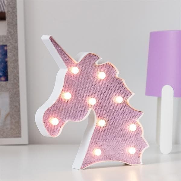 Lampa / LED - Glittrig Enhörning - Rosa