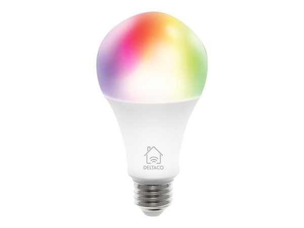 DELTACO - LED-glödlampa - E27 - 9 W (motsvarande 60 W) - klass F - 16 miljoner färger - 2700-6500 K - vit