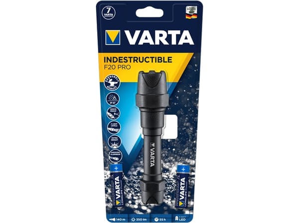 Varta Indestructible F20 Pro, Käsikokoinen taskulamppu, Musta, Alumiini, 9 m, IP67, LED