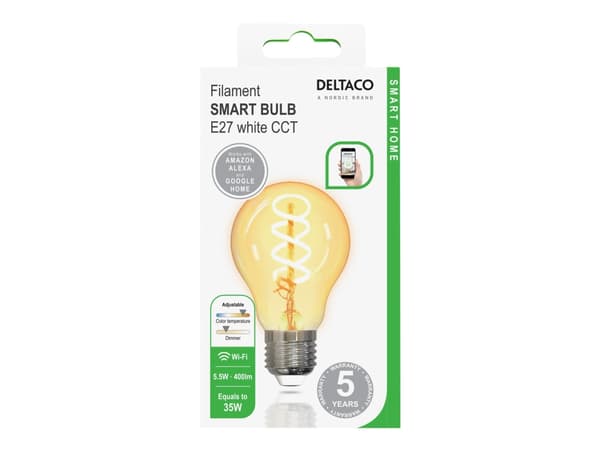 DELTACO SMART HOME - LED-glödlampa med filament - form: A60 - E27 - 5.5 W (motsvarande 35 W) - klass G - 1800-6500 K