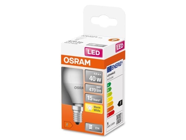 OSRAM STAR CLASSIC P - LED-glödlampa - form: P45 - glaserad finish - E14 - 5.5 W (motsvarande 40 W) - klass F - varmt vitt ljus - 2700 K