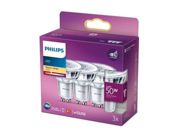 Philips 8718699776114, 4,6 W, 50 W, GU10, 355 lm, 15000 timer, Varm hvit