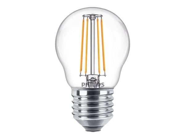 Philips - LED-filamentlyspære - form: P45 - klar finish - E27 - 4.3 W (ekvivalent 40 W) - klasse F - varmt hvitt lys - 2700 K (en pakke 2)