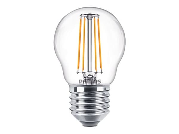 Philips - LED-filamentlyspære - form: P45 - klar finish - E27 - 4.3 W (ekvivalent 40 W) - klasse F - varmt hvitt lys - 2700 K (en pakke 2)