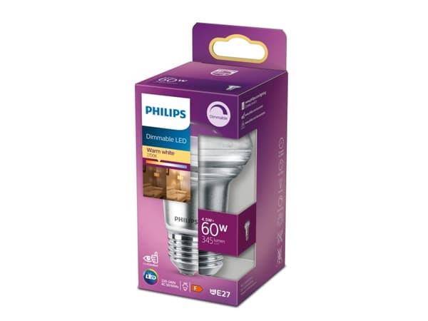 Philips Heijastinlamppu (himmennettävä), 4,5 W, 60 W, E27, 345 lm, 15000 h, Lämmin valkoinen