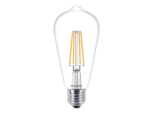 Philips - LED-filamentlyspære - form: ST64 - klar finish - E27 - 7 W (ekvivalent 60 W) - klasse E - varmt hvitt lys - 2700 K