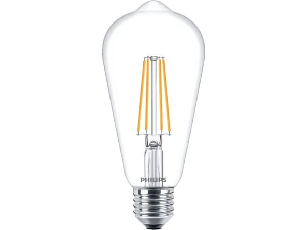 Philips - LED-filamentlyspære - form: ST64 - klar finish - E27 - 7 W (ekvivalent 60 W) - klasse E - varmt hvitt lys - 2700 K