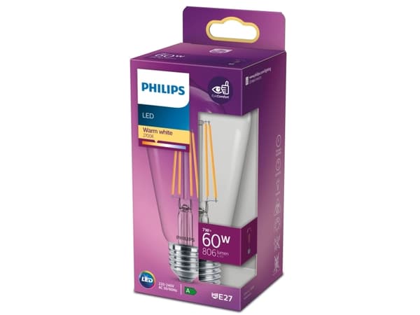 Philips - LED-filamentlyspære - form: ST64 - klar finish - E27 - 7 W (ekvivalent 60 W) - klasse E - varmt hvitt lys - 2700 K
