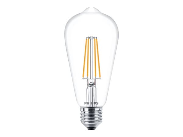 Philips - LED-filamentlyspære - form: ST64 - klar finish - E27 - 7 W (ekvivalent 60 W) - klasse E - varmt hvitt lys - 2700 K