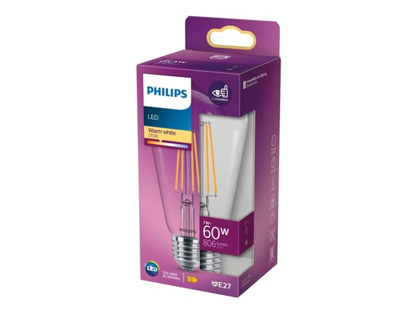 Philips - LED-filamentlyspære - form: ST64 - klar finish - E27 - 7 W (ekvivalent 60 W) - klasse E - varmt hvitt lys - 2700 K