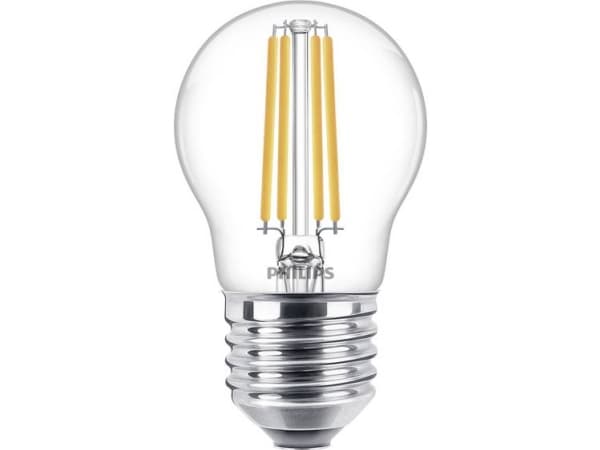 Philips - LED-glödlampa med filament - form: P45 - klar finish - E27 - 6.5 W (motsvarande 60 W) - klass E - varmt vitt ljus - 2700 K