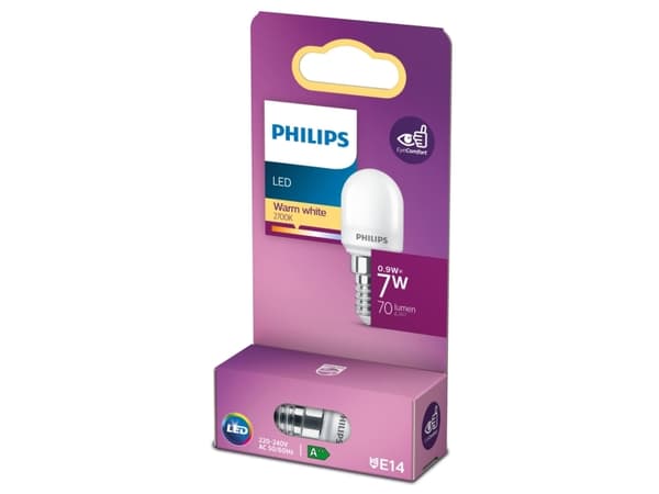 Philips - LED-lyspære - form: T25 - mattslipt finish - E14 - 0.9 W (ekvivalent 7 W) - klasse G - varmt hvitt lys - 2700 K