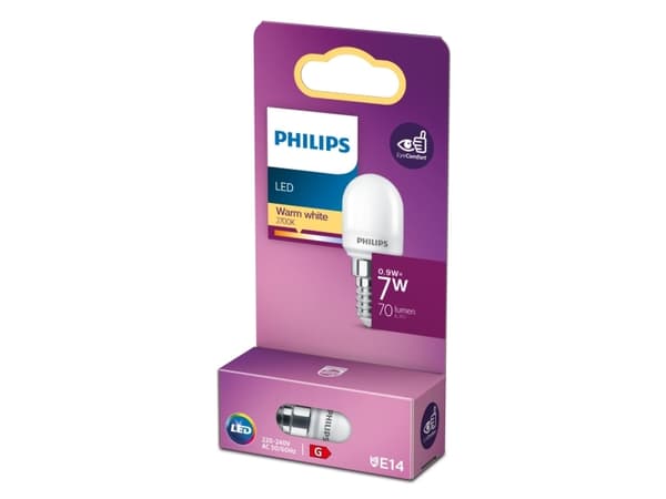 Philips - LED-lyspære - form: T25 - mattslipt finish - E14 - 0.9 W (ekvivalent 7 W) - klasse G - varmt hvitt lys - 2700 K