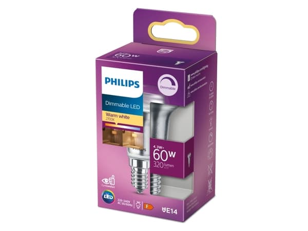 Philips - LED-spotlight - form: R50 - E14 - 4.3 W (motsvarande 60 W) - klass F - varmt vitt ljus - 2700 K