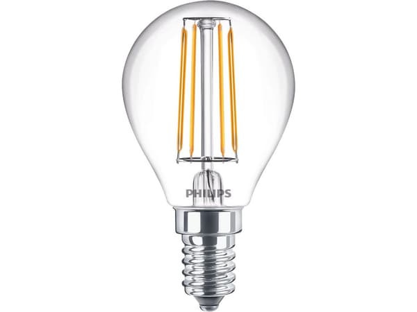 Philips - LED-filamentlyspære - form: P45 - klar finish - E14 - 4.3 W (ekvivalent 40 W) - klasse F - varmt hvitt lys - 2700 K
