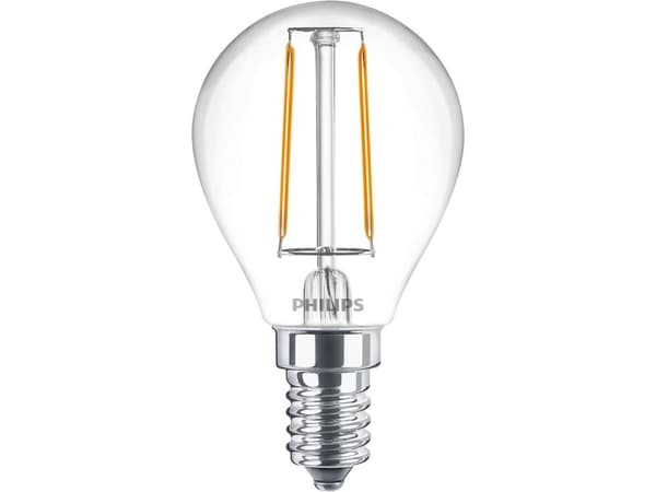 Philips LED Classic - LED-glödlampa med filament - form: P45 - klar finish - E14 - 2 W (motsvarande 25 W) - klass E - varmt vitt ljus - 2700 K