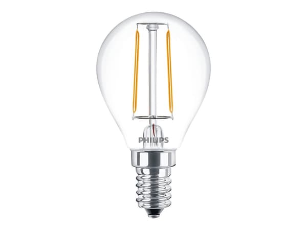 Philips LED Classic - LED-glödlampa med filament - form: P45 - klar finish - E14 - 2 W (motsvarande 25 W) - klass E - varmt vitt ljus - 2700 K